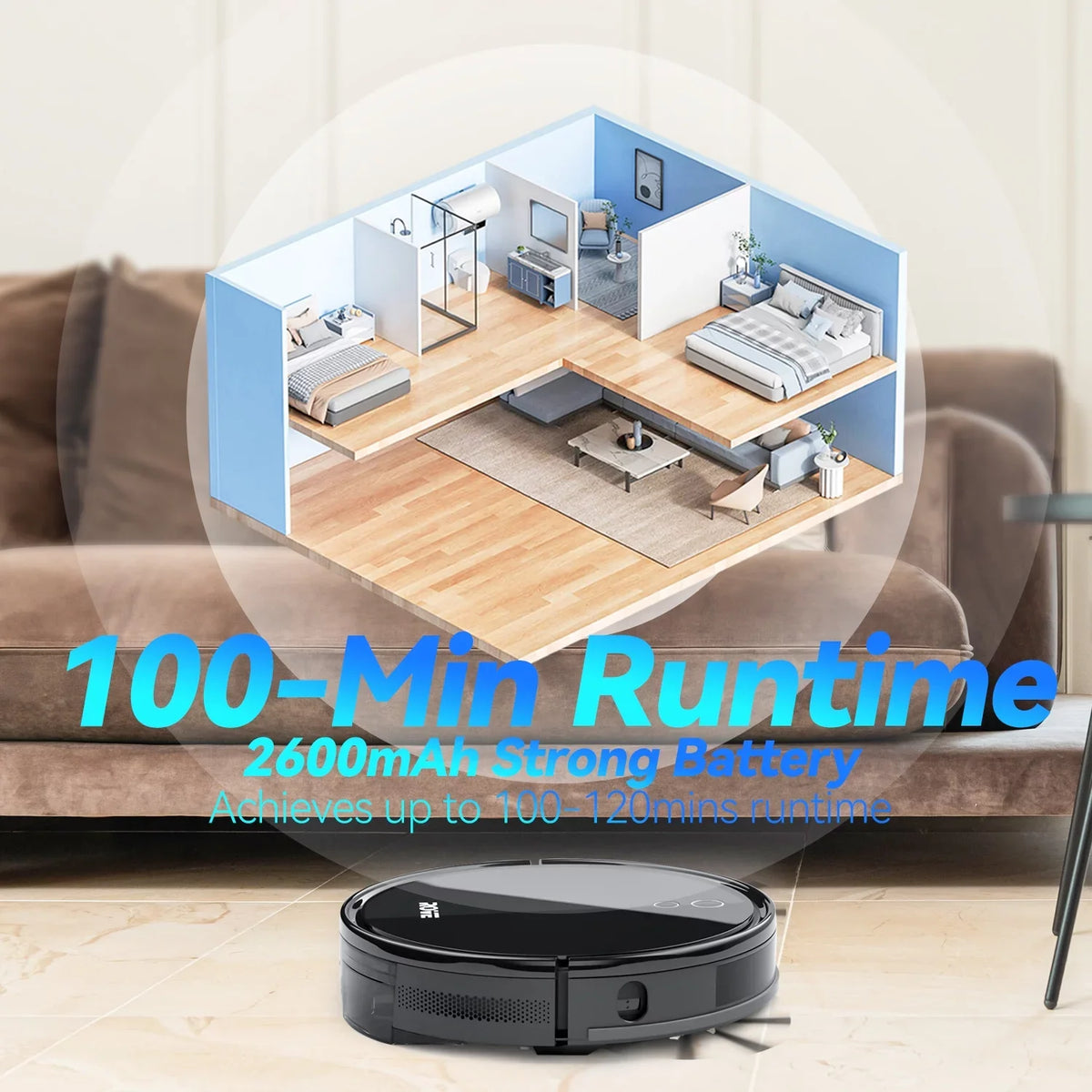 Automatic 600ML Dustbin, Hard Suction Ideal Rove Self-Charging, Pa for with Floor Pet Battery Carpet Sweeper and Robot Strong Care, Robotic Low Pile Cleaner, & 2000 Life Vacuum 2600mAh