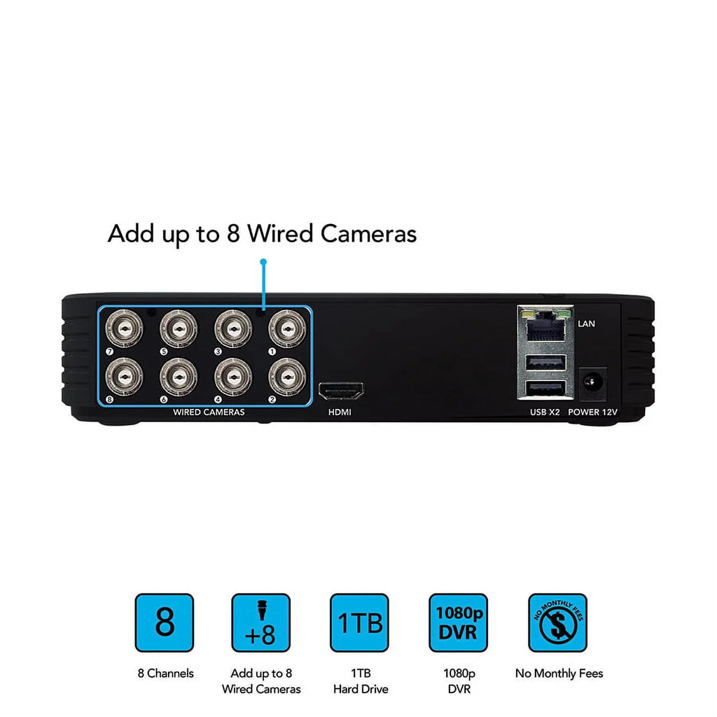 Security Camera Drive, 4 Indoor Hard Channel 1080p DVR with Vision Wired Cameras System Night Surveillance with 8 Cameras, HD Bullet Night CCTV, 1TB Owl exterior