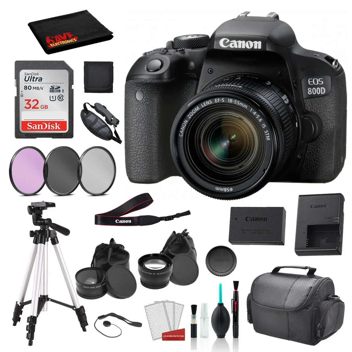 '+ Lens Canon Kit EOS Bundle SanDisk 18-55mm STM Card 32gb Filter 800D IS (Rebel 3PC T7i) SD