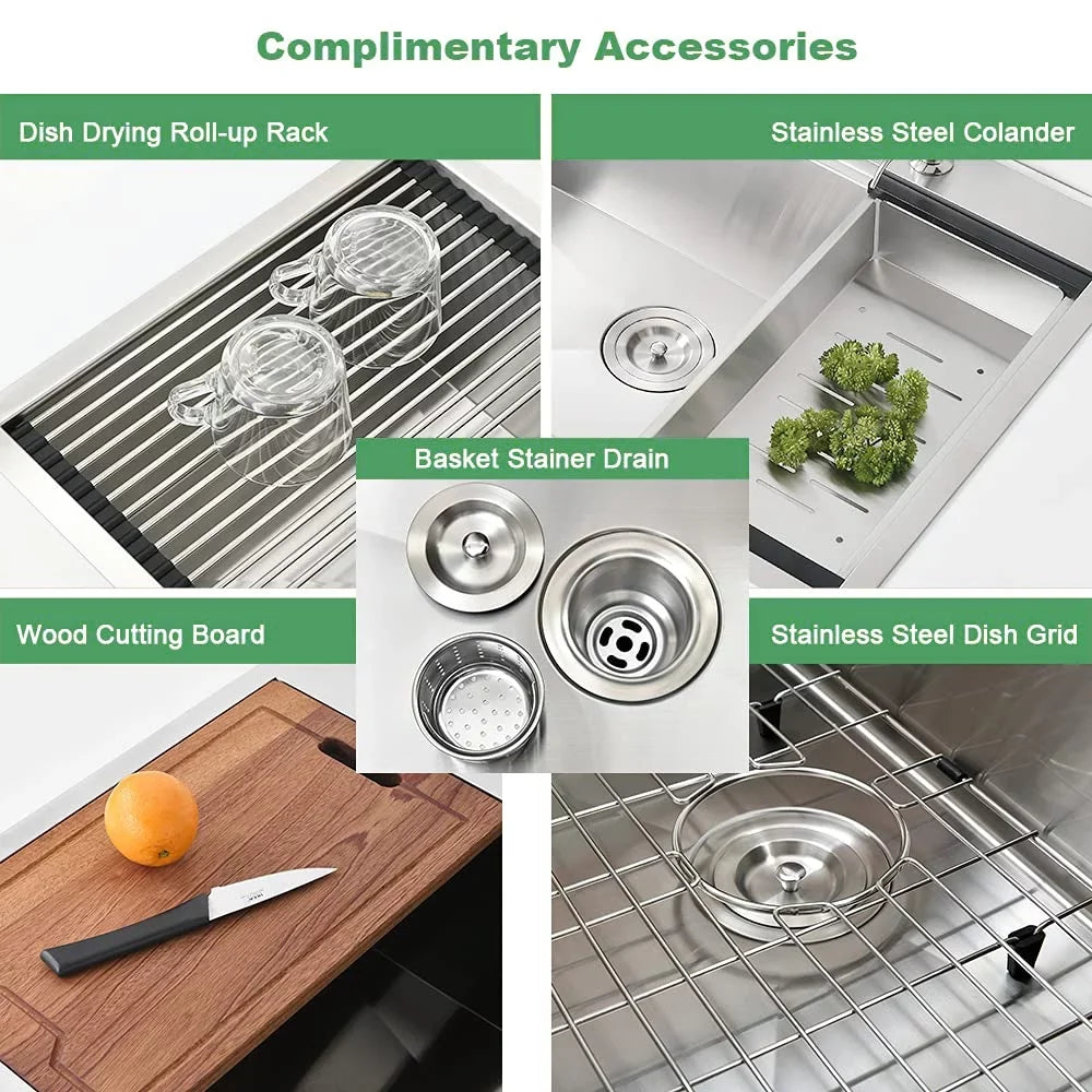 Bowl Drop-In 30'' Steel Single Holes Kitchen Sink with Stainless PROOX Faucet 2
