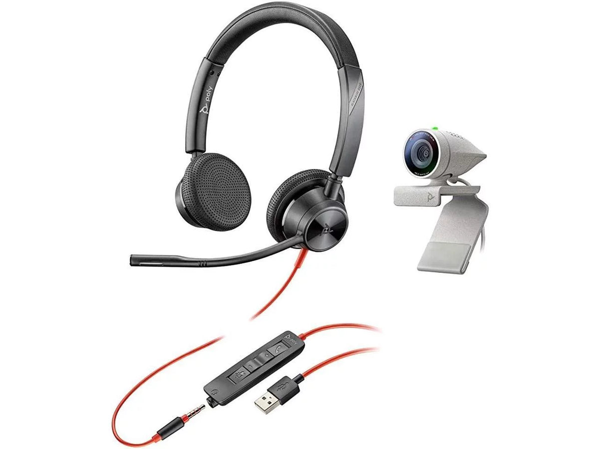 Headset Conferencing & Wired Polycom) Video - Audio Certified P5 Teams 3325 Camera - with - Studio USB-A Poly HD Kit Zoom (Plantronics & Stereo Headset + Webcam Blackwire Professional for 1080p