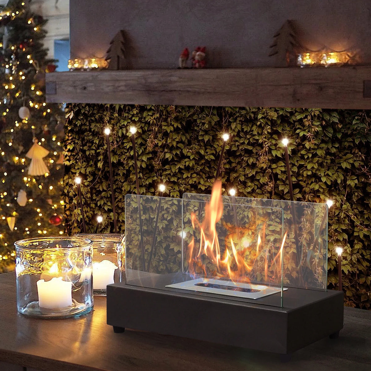 Bio Skypatio exterior Metal 7.1'' Tabletop x 8''H Guard Flame x 13.98''L with Ventless Ethanol Fireplace W