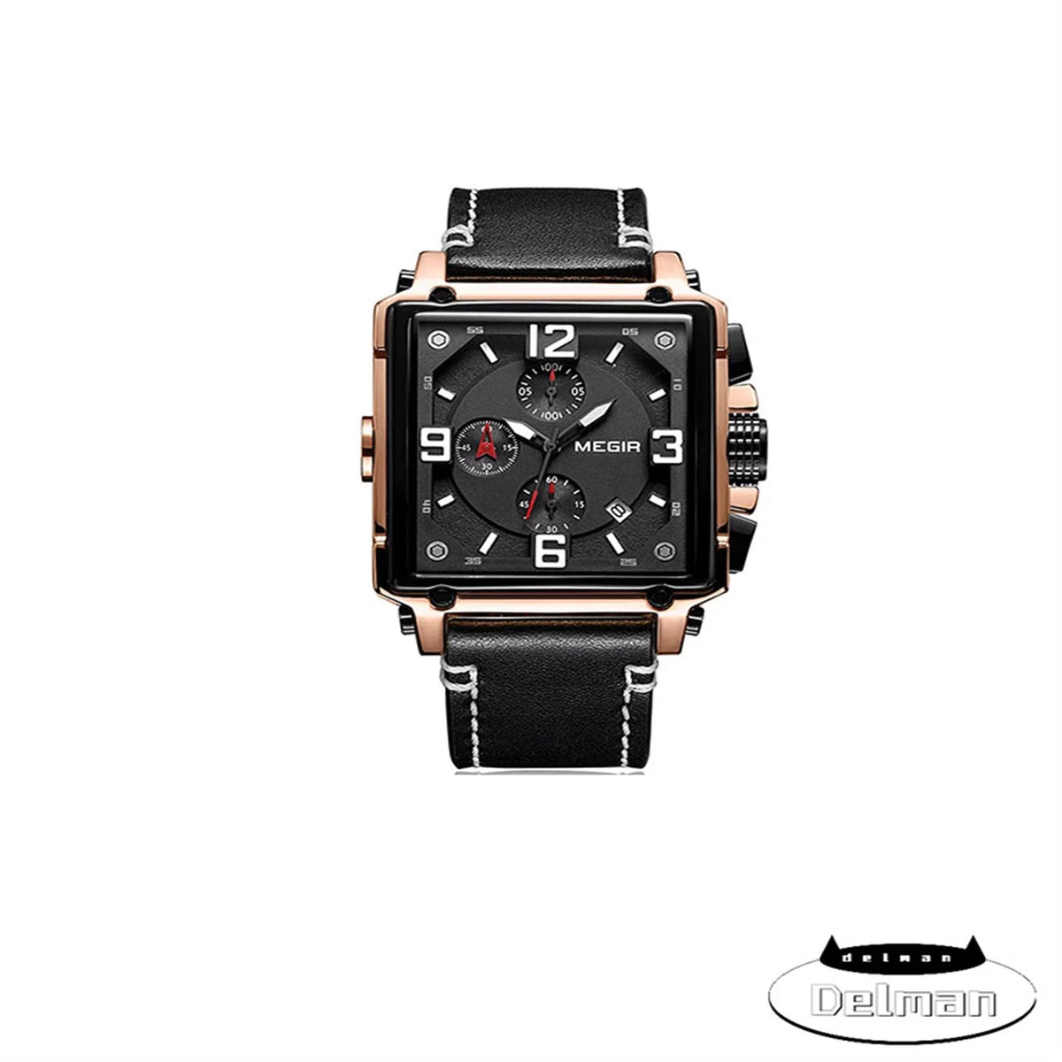 Men's Chronograph Casual Quartz Luxury Watch Man Strap for Watches Fashion Luminous Dial Wristwatch Square Waterproof Leather