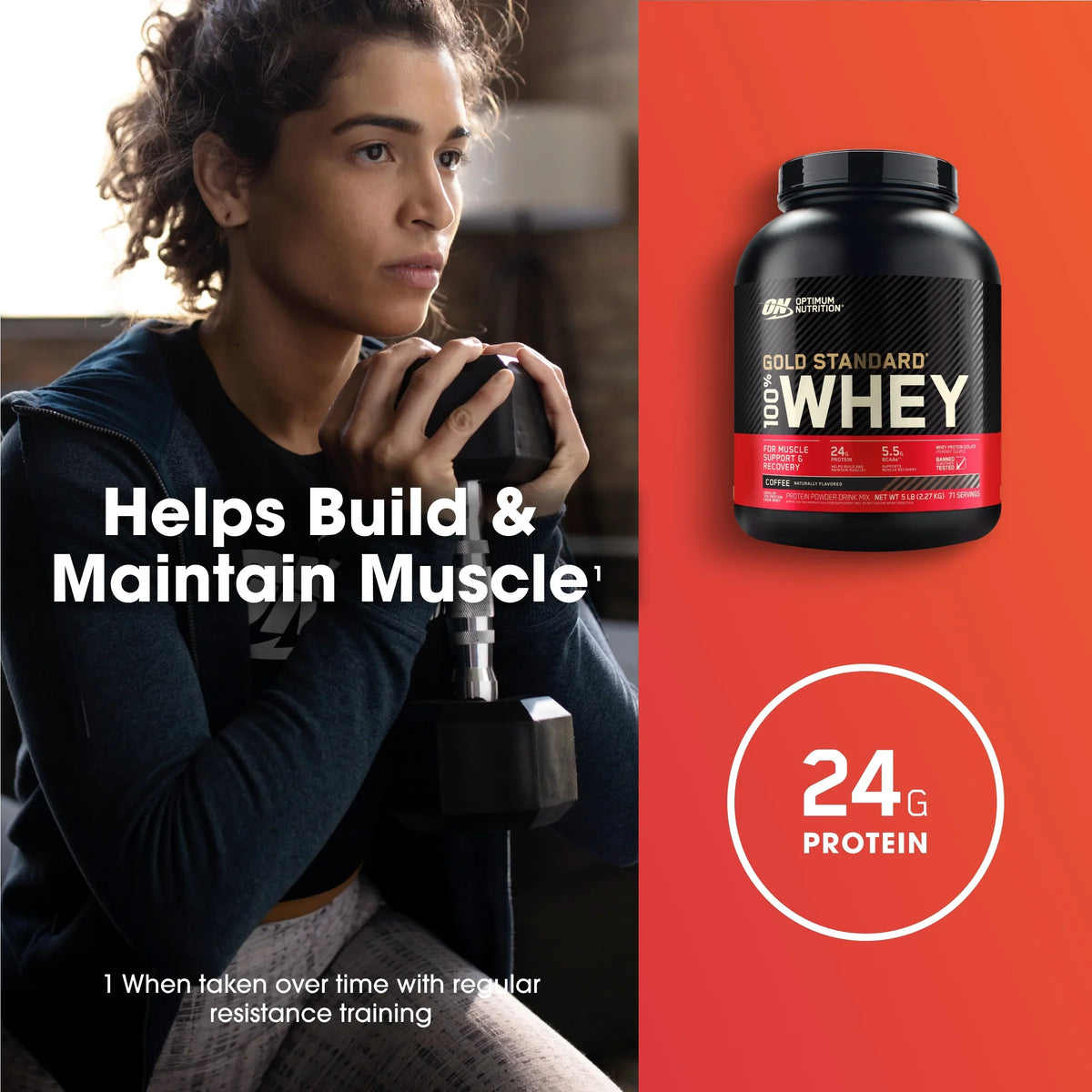 71 Gold 5 Optimum Protein 100% lb, Powder, Whey Nutrition, Coffee, Servings Standard