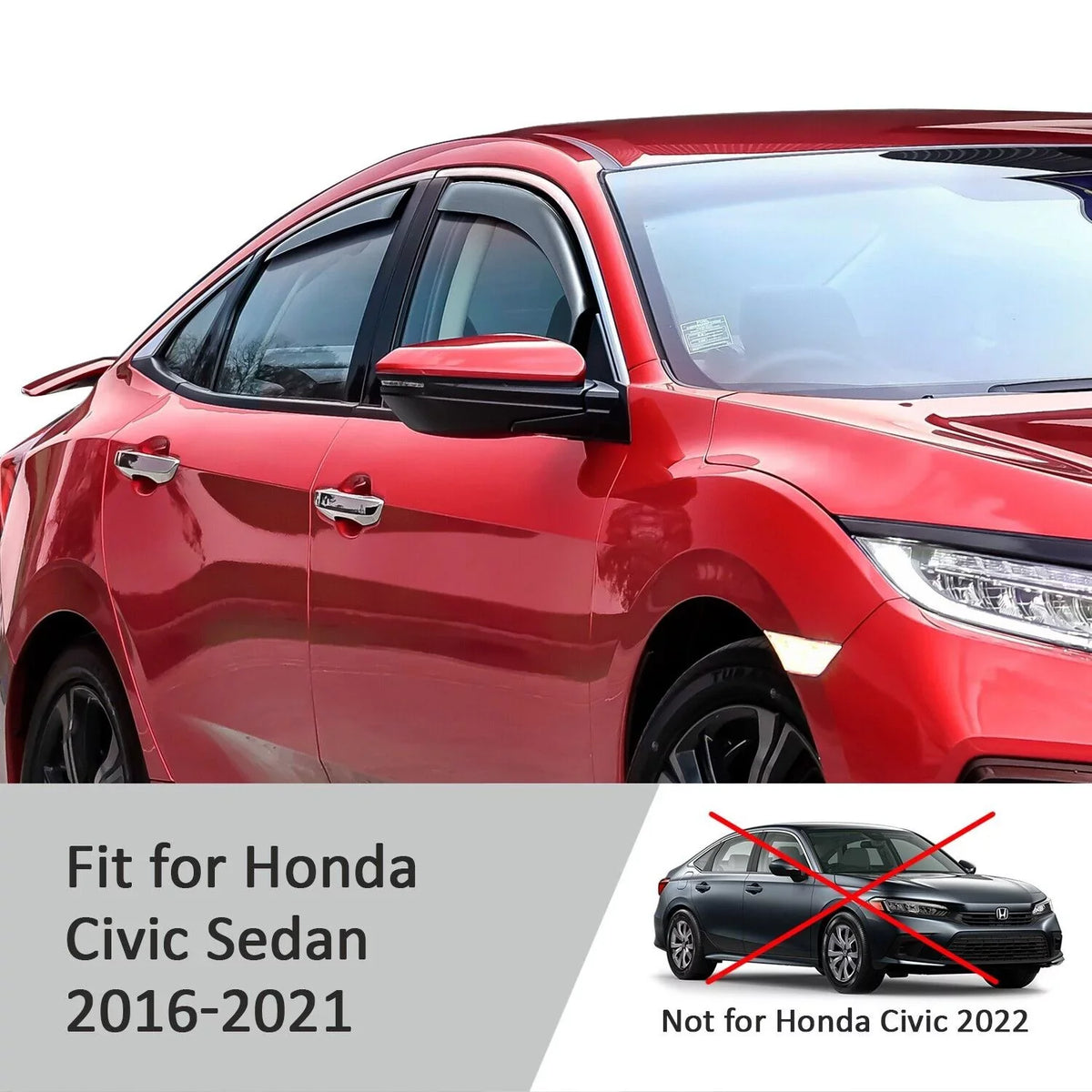 for Extra 2016-2021 in-Channel Sedan, Window 4 Glass Pieces Durable Window Guards Visors, Honda - Rain Voron Vent Deflectors, 200508 Civic
