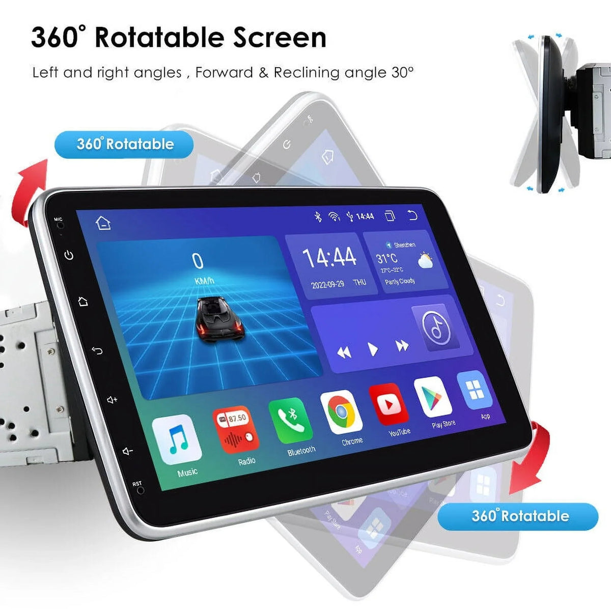 2DIN 12 Carplay 10.1" Android Double 4+32GB Car Radio Rotatable GPS Stereo