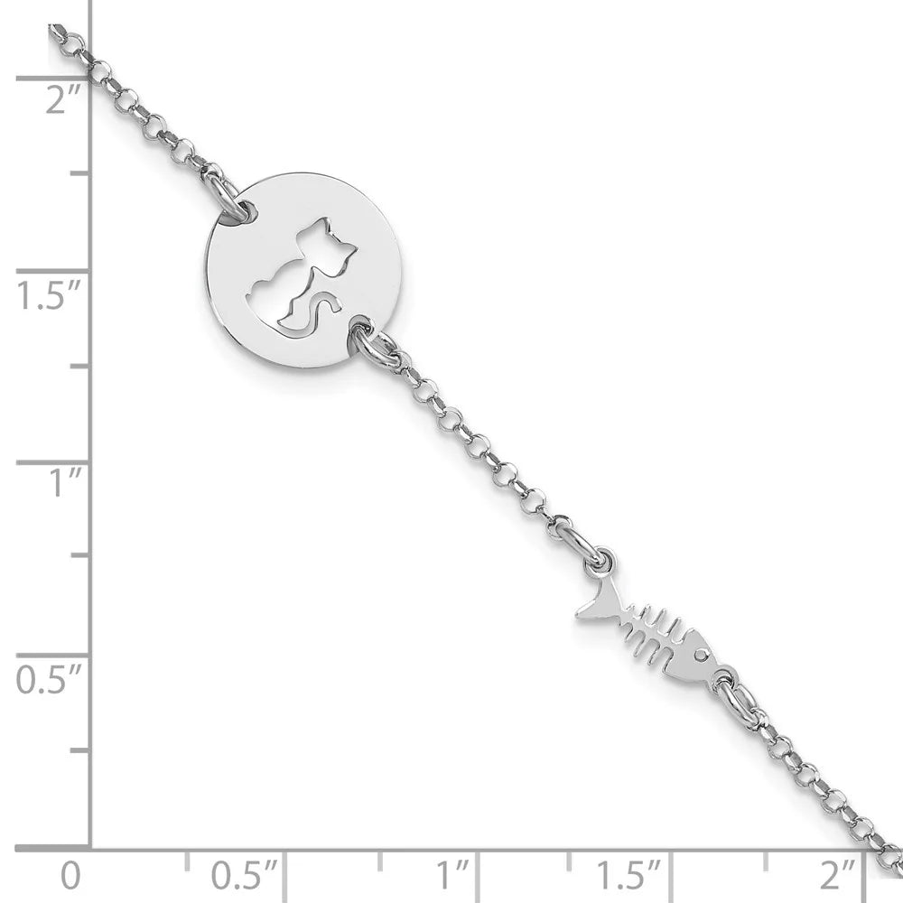 7inch Silver Women Sterling Fish Fine Auriga Rhodium for Jewelry Kitty 925 Plated Bracelet and