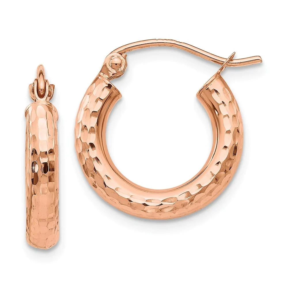 Polished Hoop Earrings; Real Tube Gold for Small Lightweight Rose 14kt for Teens; Adults Diamond-cut Men and Women and