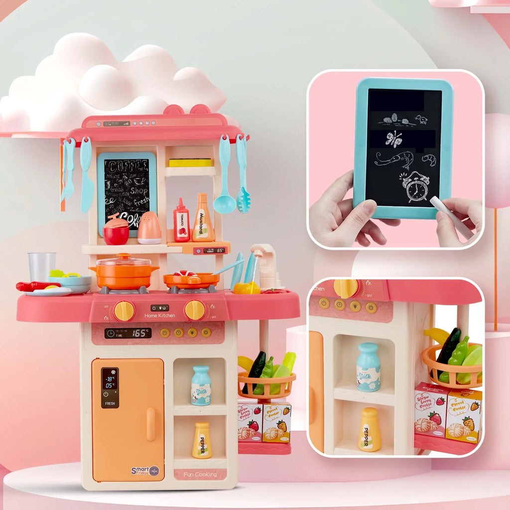 Toys Play for with 42-Pack Set Educational Toddler Sounds Kitchen Toddlers, for Real Food, Boys, Preschool Set Accessories Toy Pretend Kids Pink and Lights, Toys Kitchen Girls for
