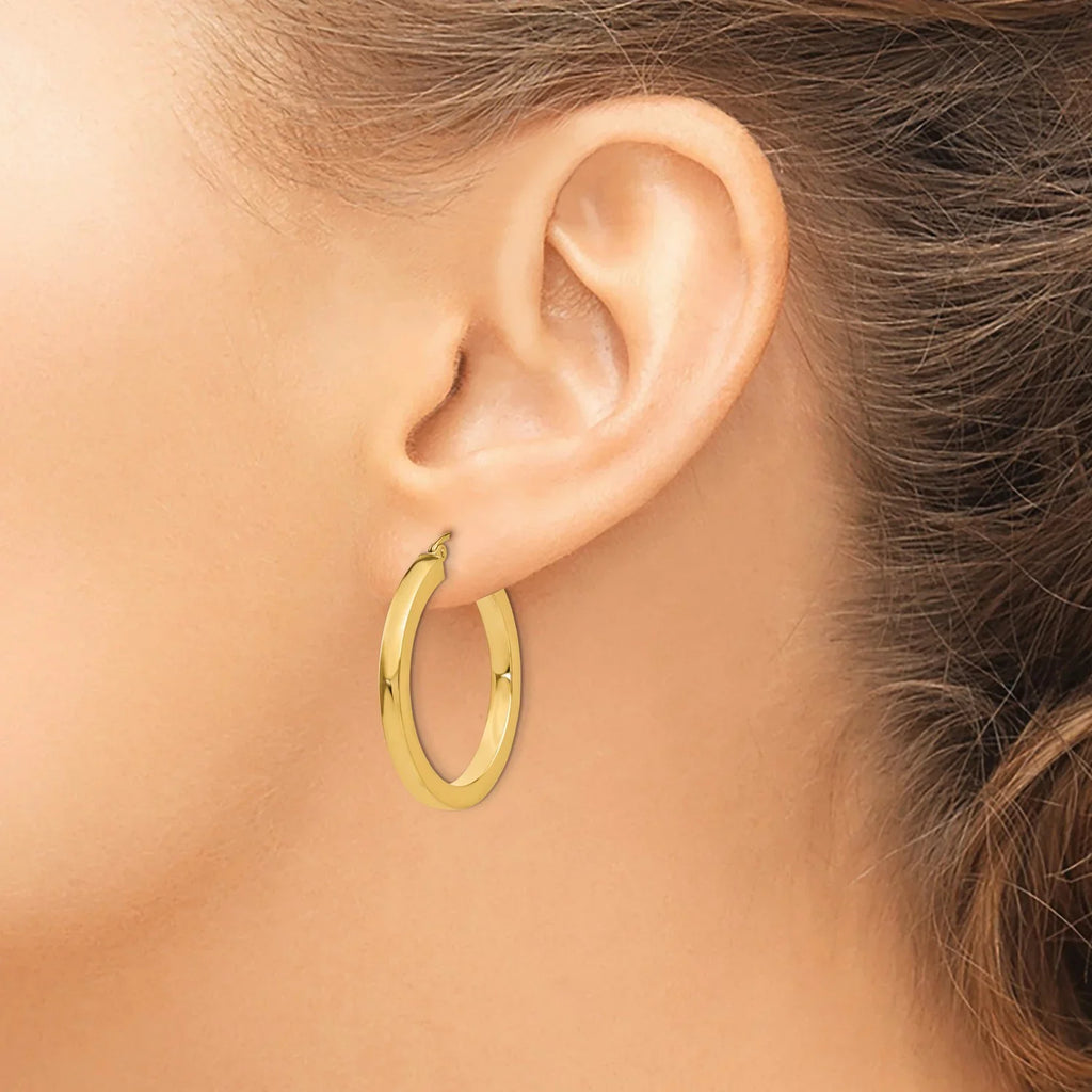 Earrings 14k 3mm Square in Gold Tube Hoop Real Yellow