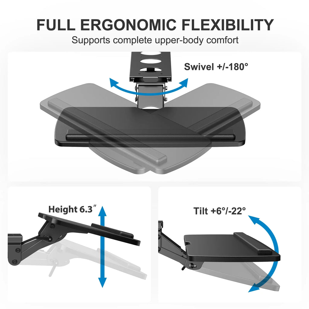 Tray,25" Adjustable, & Keyboard Black Sliding x Mouse 9.8"