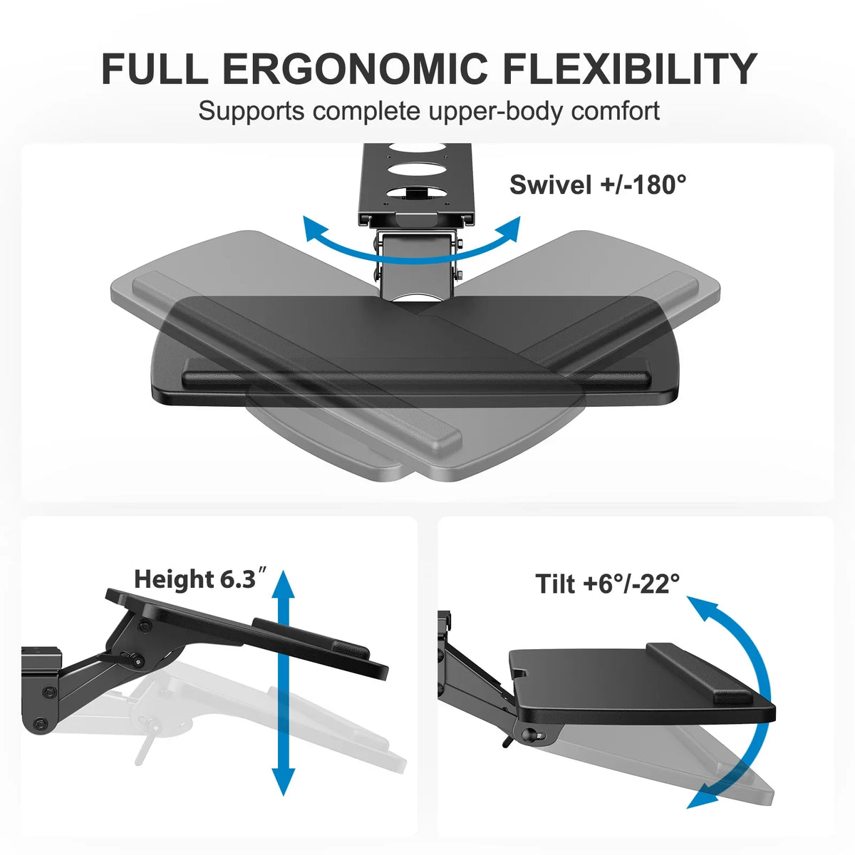 Tray,25" Adjustable, & Keyboard Black Sliding x Mouse 9.8"