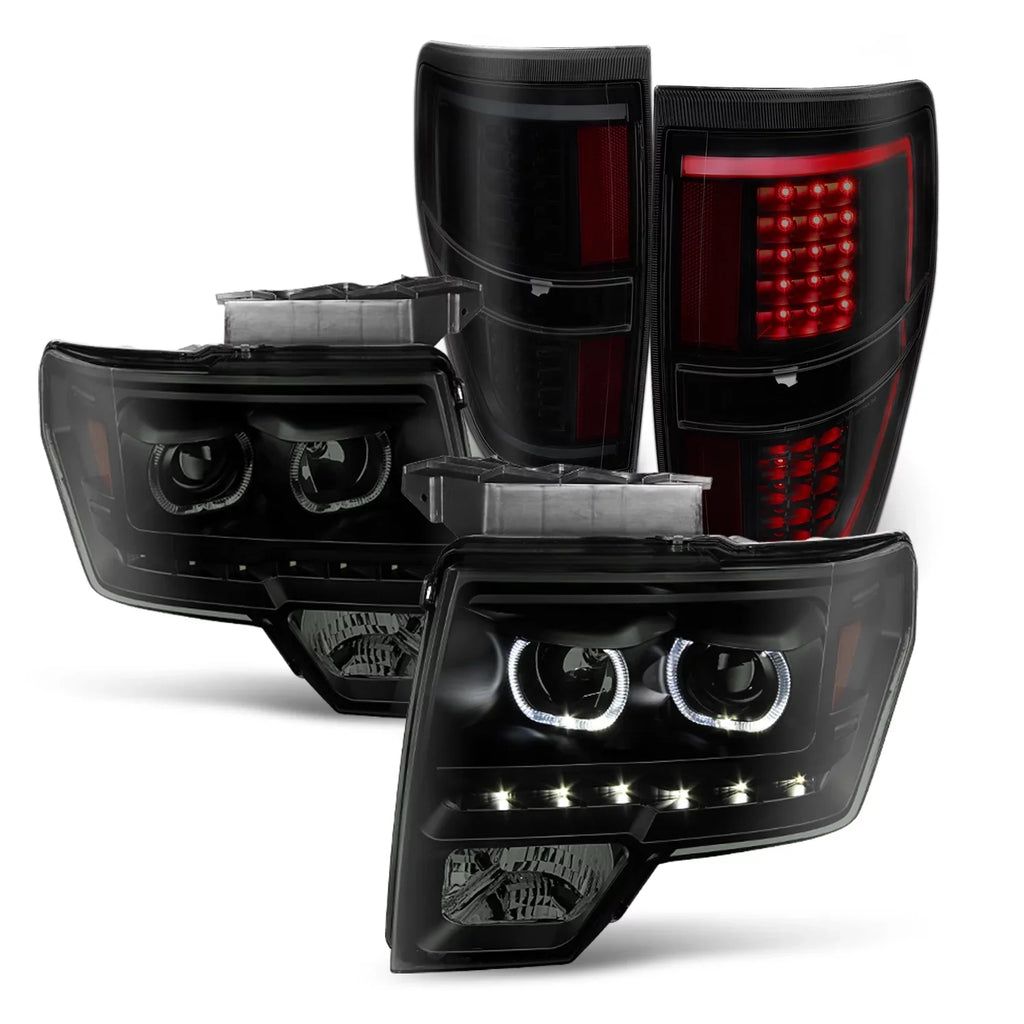 Projector Tail Strip 2009-2014 Lamp For Smoke Headlight C-Shape - Dual Halo F150 + LED AKKON Black LED