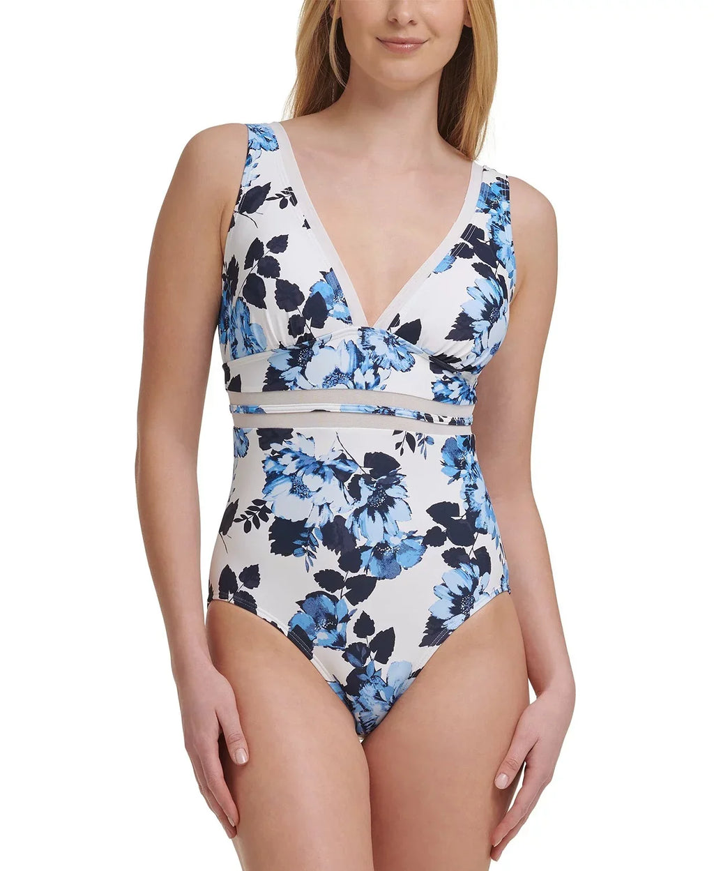 One-Piece Swimsuit, FLORAL Floral-Print US 12 Tommy Hilfiger Mesh-Inset MONTAUK