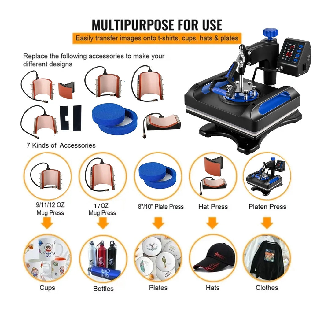 15 x Swing 15 1, Vinyl Printer Away Digital T-Shirts, Press 360 Pillow, Printer, Transfer Banner Printing, Blue Machine Bag, Sublimation Canvas Control LCD Heat for 8 Inches in Precise Transfer