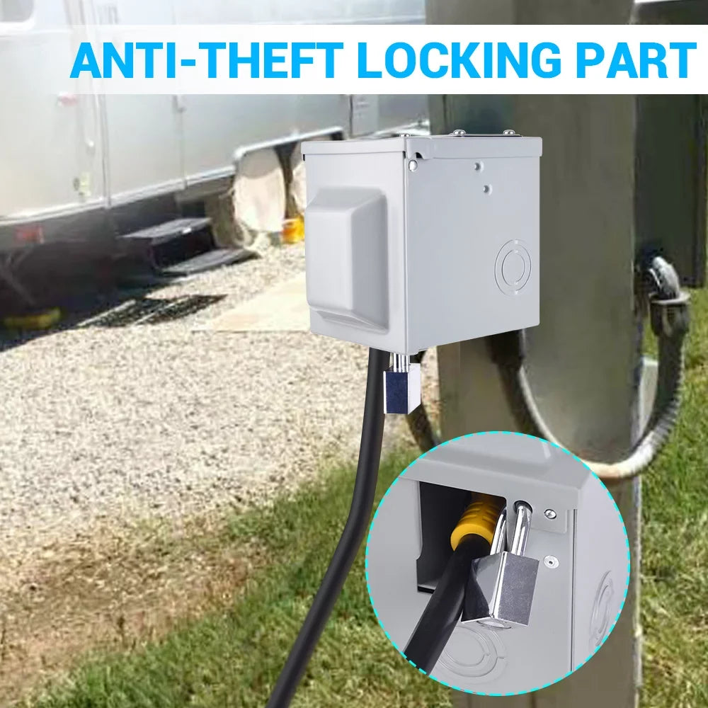 for RV MICTUNING Camper Lockable RV Outlet Amp RV Box Trailer Motorhome Travel Power 14-50R Electrical NEMA Weatherproof exterior 125/250V, Panel Power Receptacle Gray 50 Box Enclosed Plug,