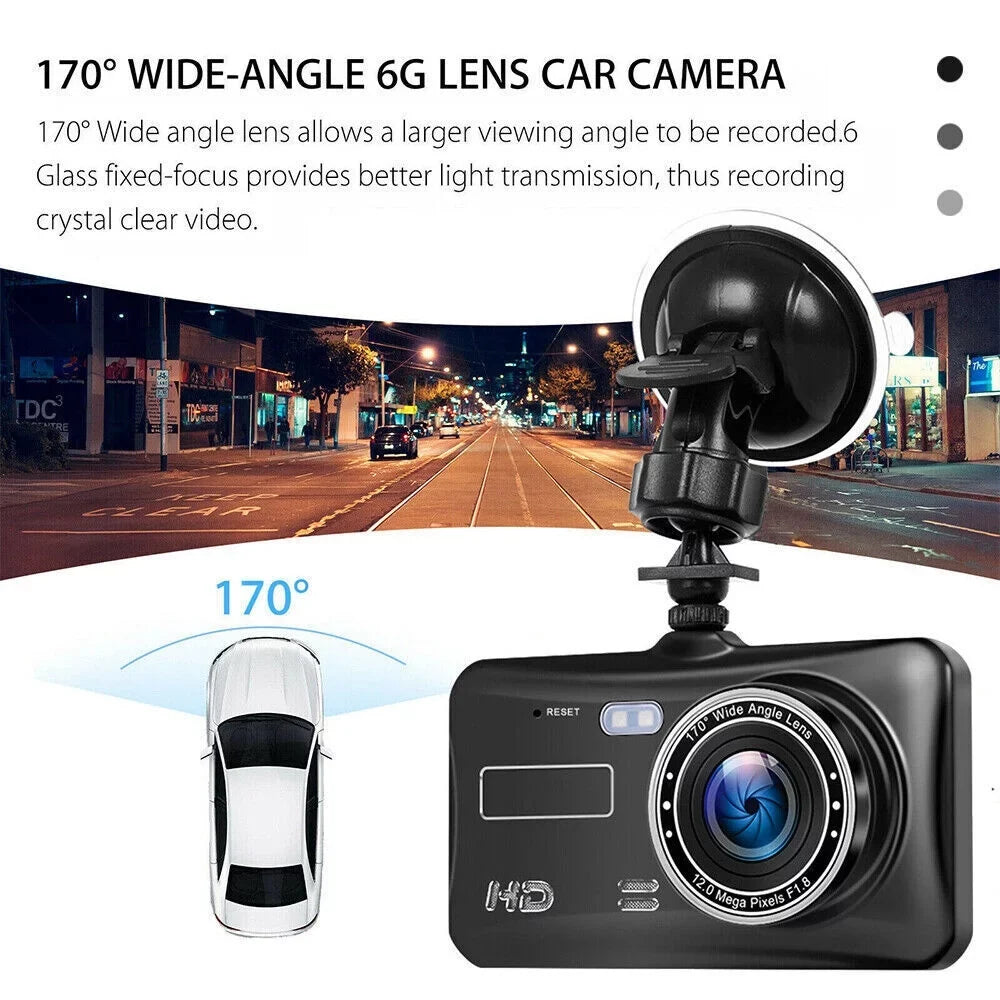 Parking Car Motion Front Dual Monitoring and Rear Dash 1080P Camera 4" Screen DVR Detection Recorder Xhy Video Driving Touch Cam and G-Sensor, Lens HD