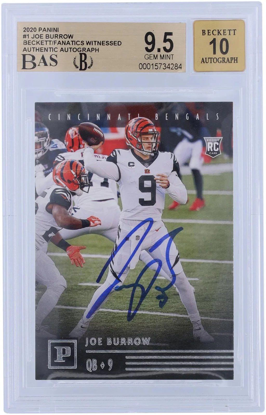 Autographed Witnessed Certified Fanatics Card Panini Beckett Rookie Chronicles 9.5/10 Bengals Fanatics Joe - Burrow Authentic 2020 Cincinnati #PA-1 Authenticated