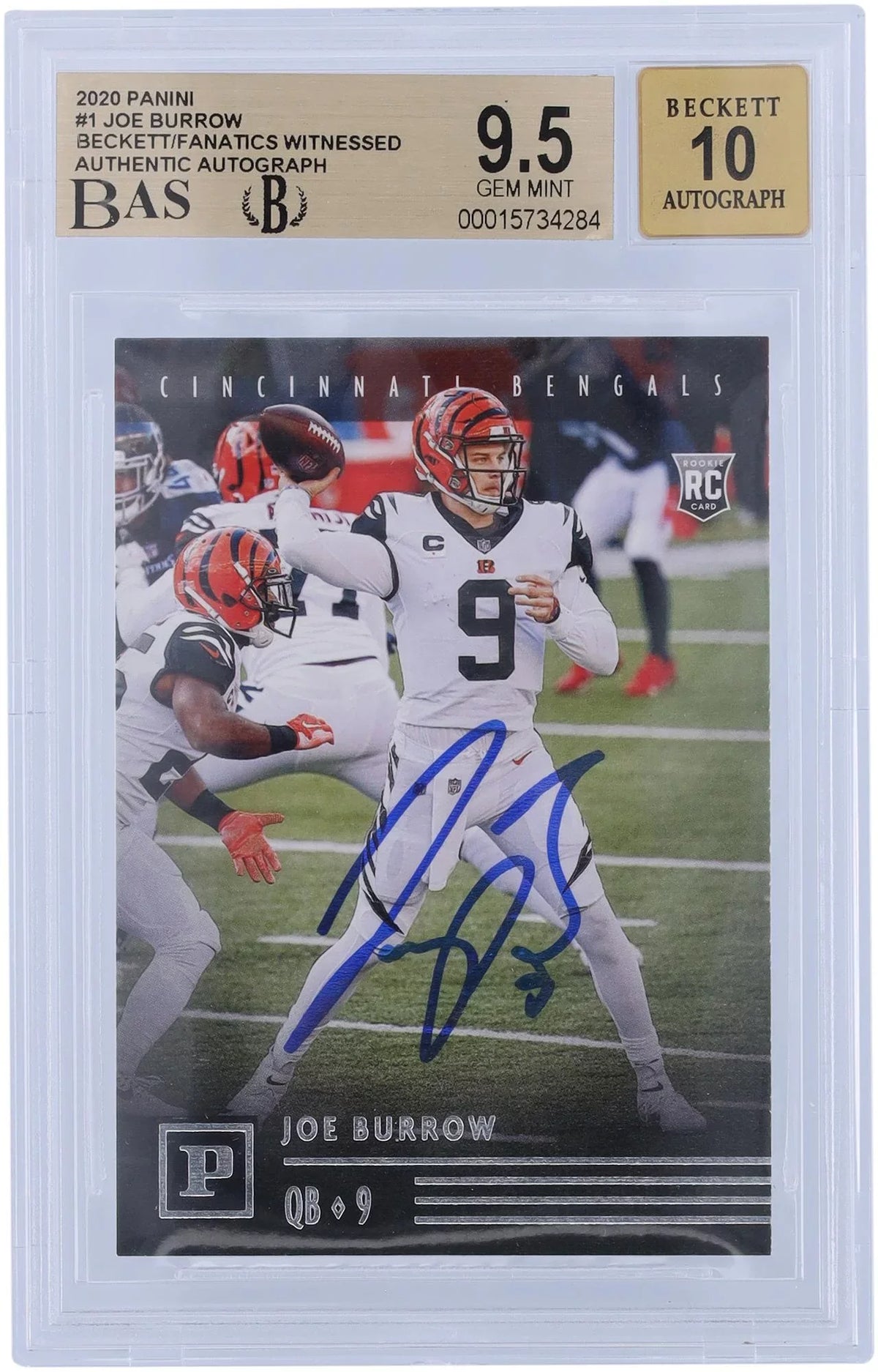 Autographed Witnessed Certified Fanatics Card Panini Beckett Rookie Chronicles 9.5/10 Bengals Fanatics Joe - Burrow Authentic 2020 Cincinnati #PA-1 Authenticated
