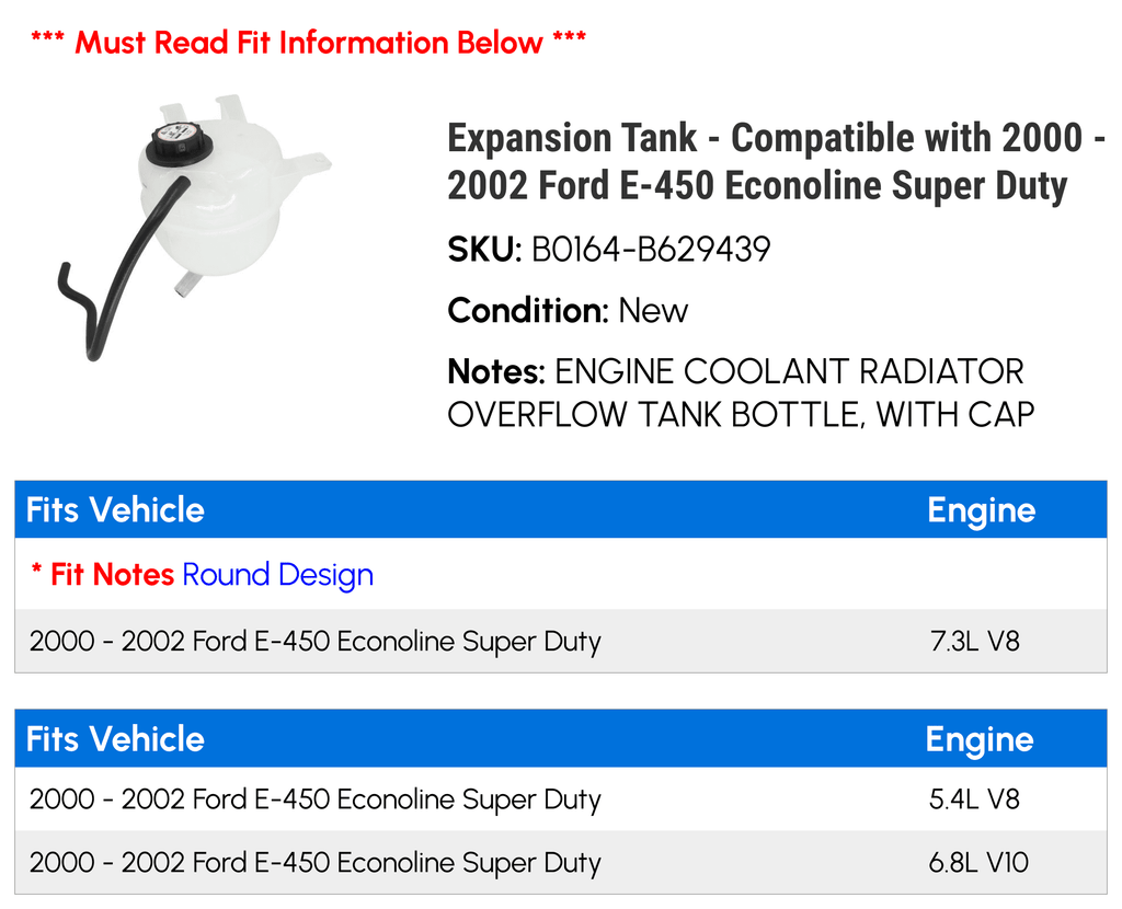 Tank Compatible E-450 Expansion - Super Duty with - 2001 2002 Econoline 2000