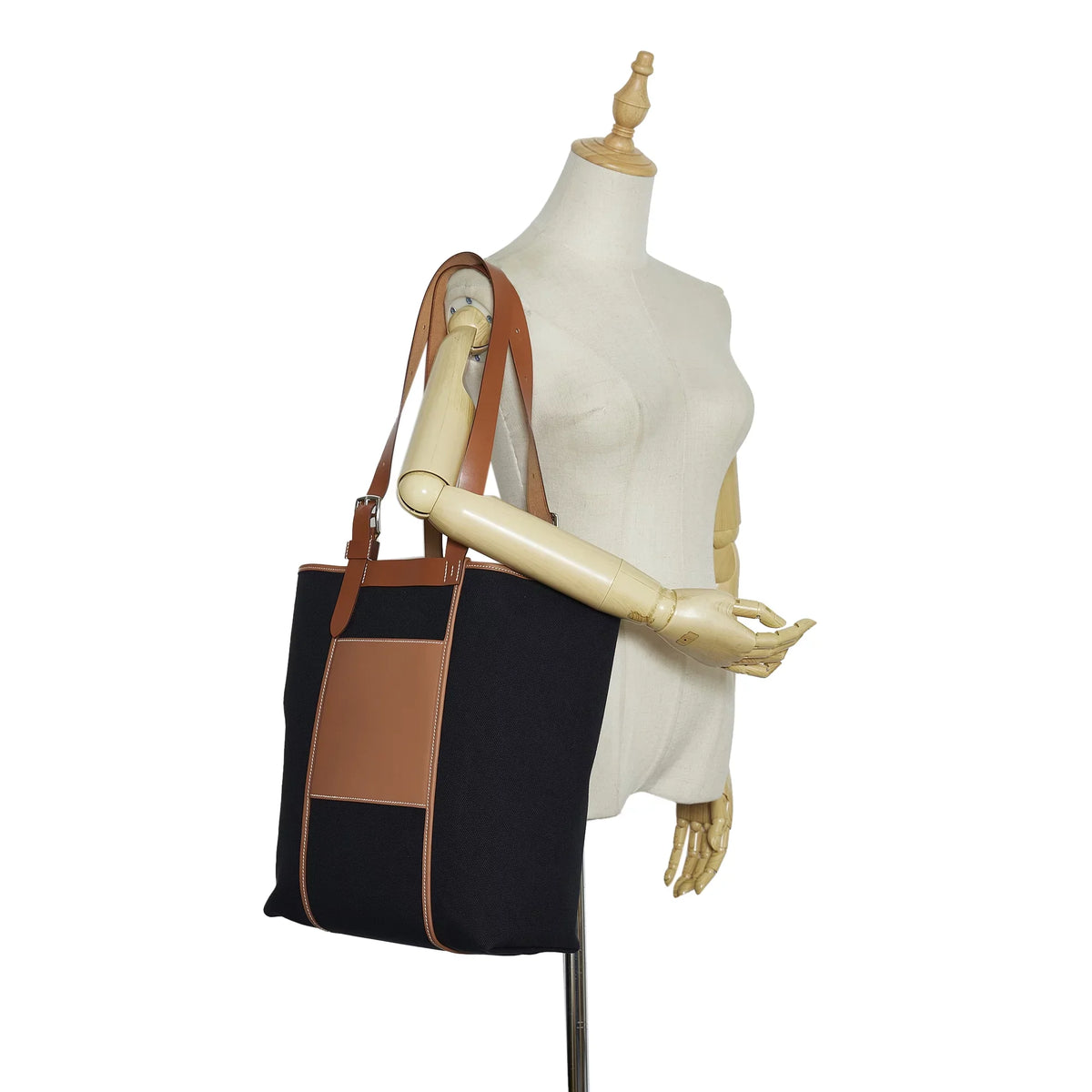 Fabric Canvas Pre-Owned Etriviere Unisex Black Hermès Goeland Pocket (Good) Toile 27 Tote Authenticated Bag