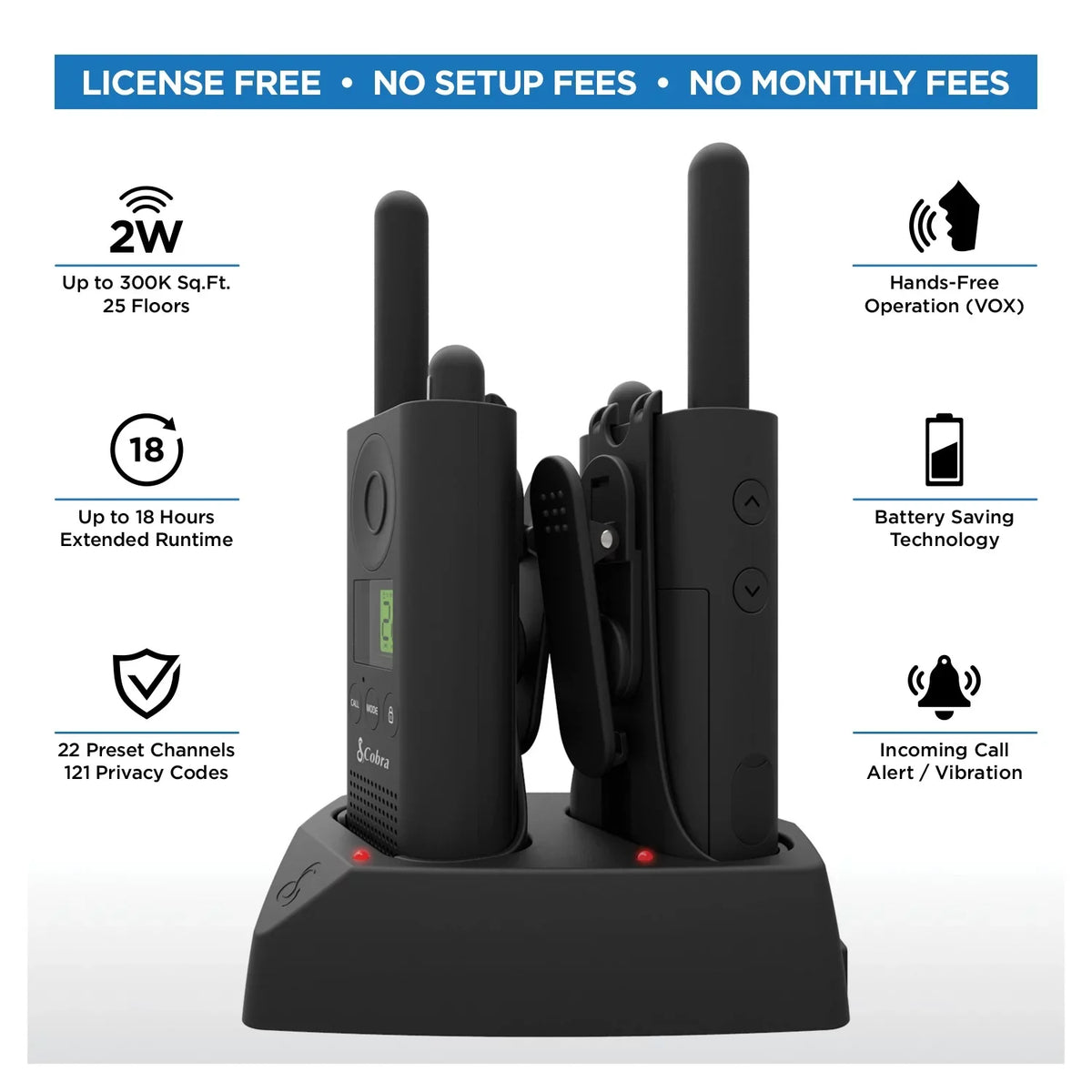 CBA-PX880 Radios Radios, Two-Way Of 2 MicroTALK Black, Cobra® Pack
