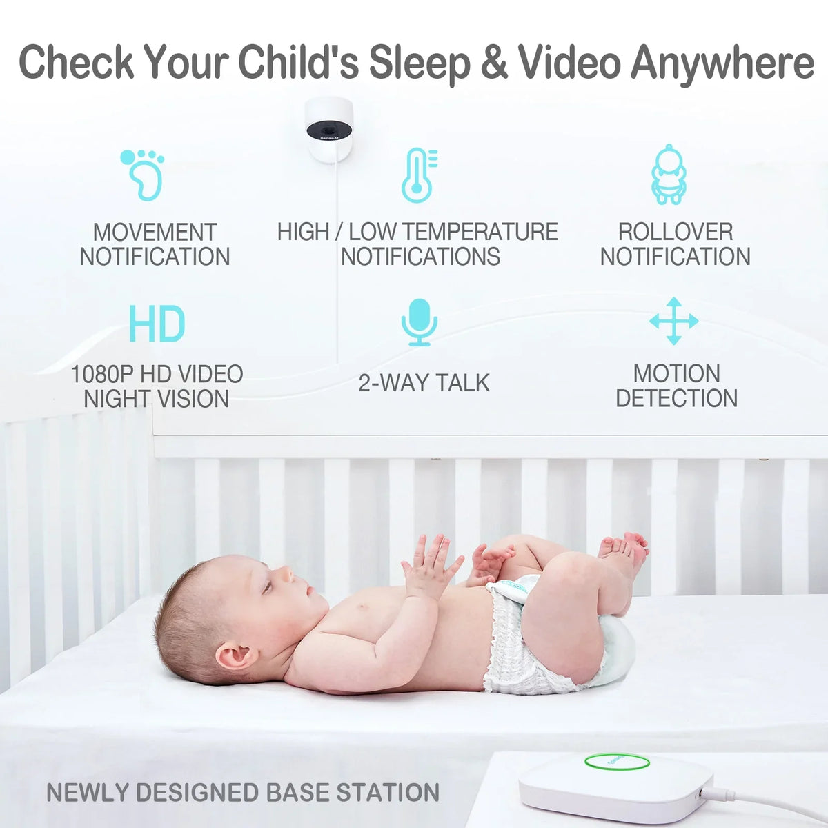 Smart High/Low with Audio, Baby Sense-U Monitor Motion, Video Vision, Temperatures, 2-Way Monitor Abdominal Range Night Movement, You Detected 3+Camera, Baby No That Notifies Long for Rollover, Talk,