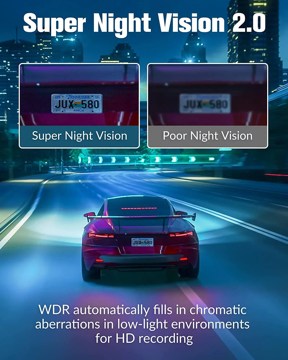 Channel Camera Cam for with Mode Angle,2.0'' Vision,170°Wide Free Night 3 Inside,4K Front Screen,WDR,Loop Dash Full IPS SD and UHD Rear Super 32GB Card,Built-in Cars Dash Recording,24H Parking