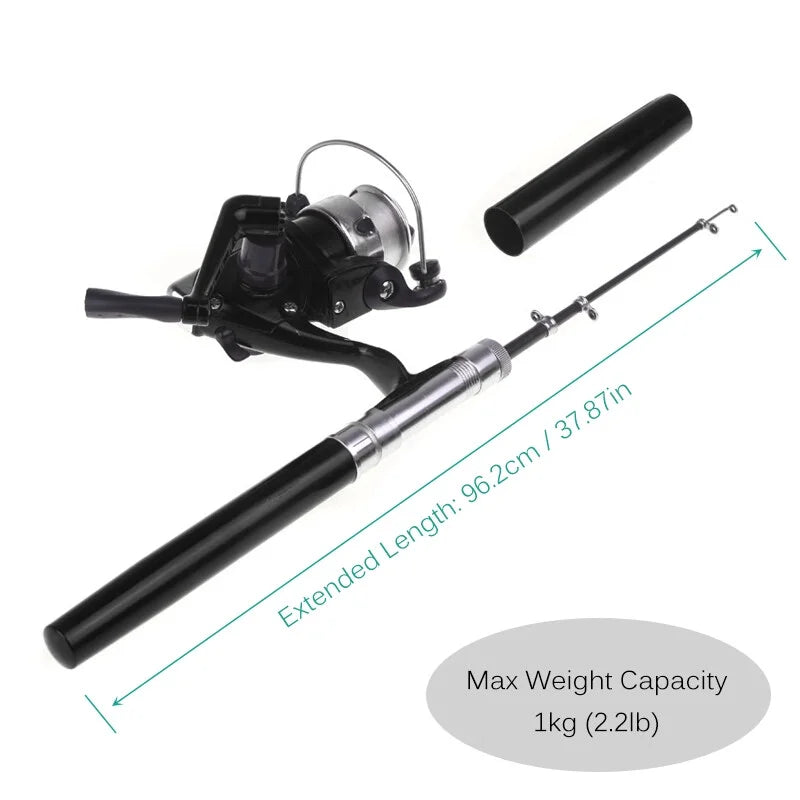 Pen + Reel Aluminum Fishing Pocket Pole Rod Mini
