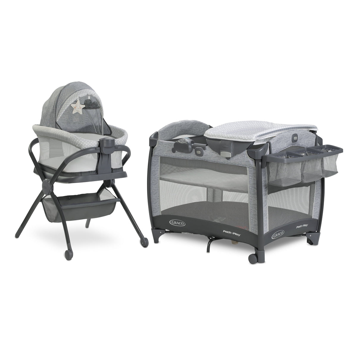 Pack Deluxe Bassinet Unisex Graco 'n Day2Dream Play Playard,Grey, Flat
