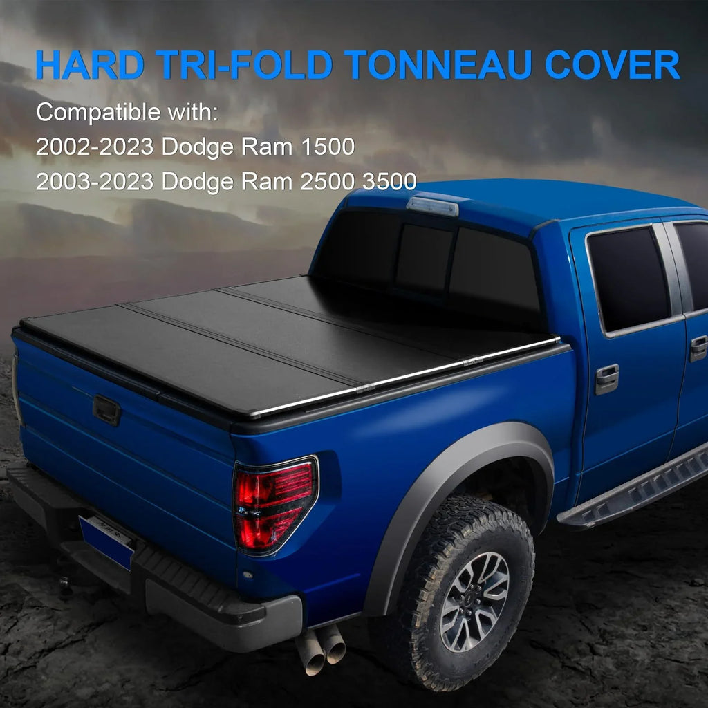 Compatible Ram 1500, 6.4Ft Cover Dodge Dodge 2002-2023 Ram 2500HD/3500HD 2003-2023 Bed Tri-Fold Truck with Tonneau Hard