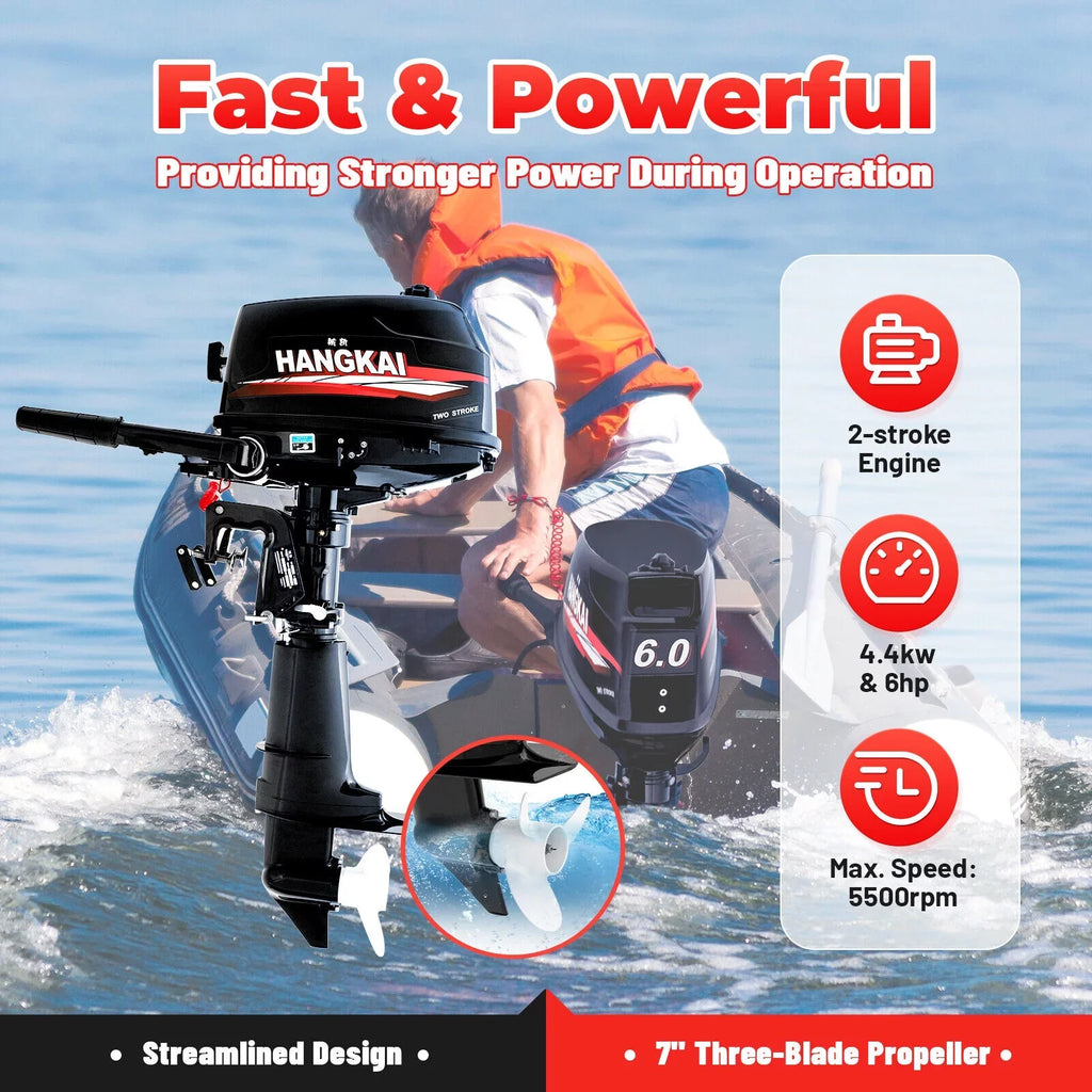 Cooling Hp liquid Motor Engine Outboard 2-Stroke Boat Motor Fishing System Inflatable CNCEST 6