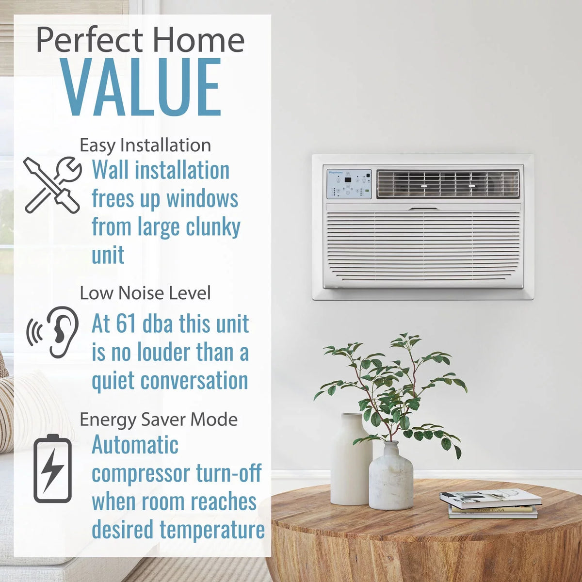 Through-the-Wall Sq. 700 Keystone Ft. Conditioner, White BTU 14,000 Air