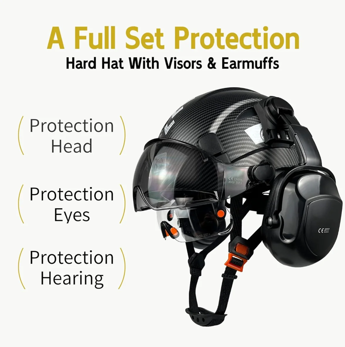 Construction with OSHA Ear Visor Z89.1(Black) Work ANSI/ISEA Certified with Visor Muffs Hard Vented Helmet Head Hat Industrial Approved Safety Hardhats Protection