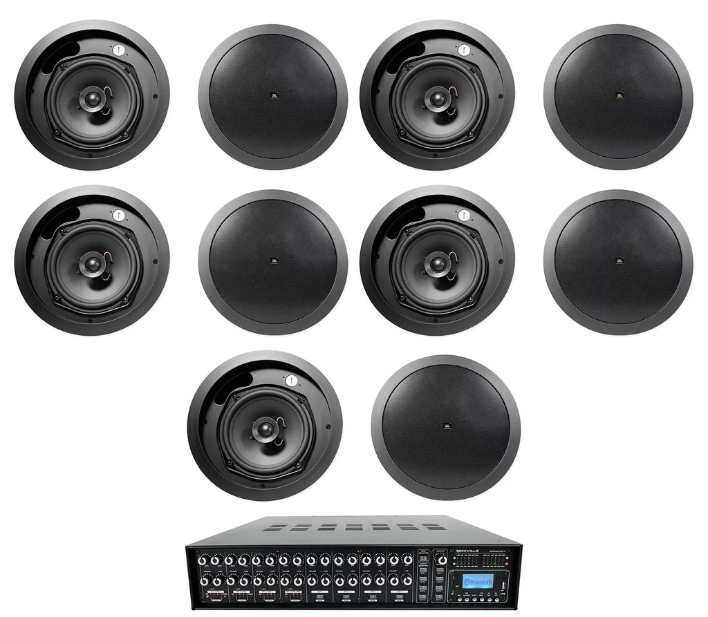 System Audio Matrix Ceiling 4-Zone Multi Black (10) Room 70v Speakers w/ JBL