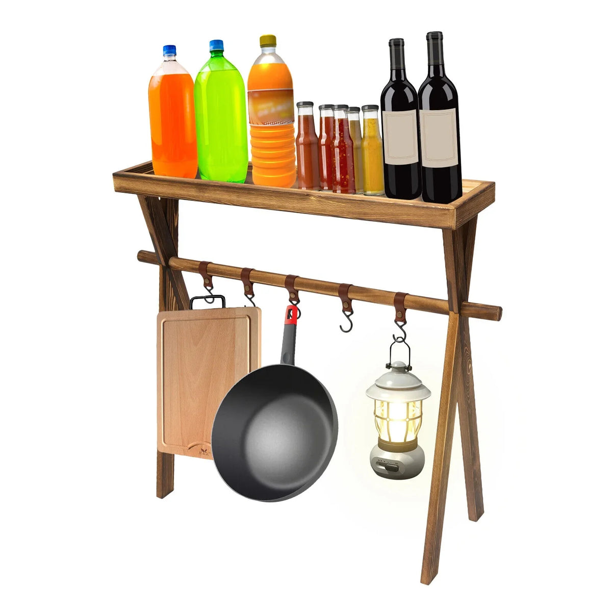 Miumaeov Portable Wooden for Shelf Picnic, Rack Table Grill Rack exterior Storage BBQ Picnic Camping,