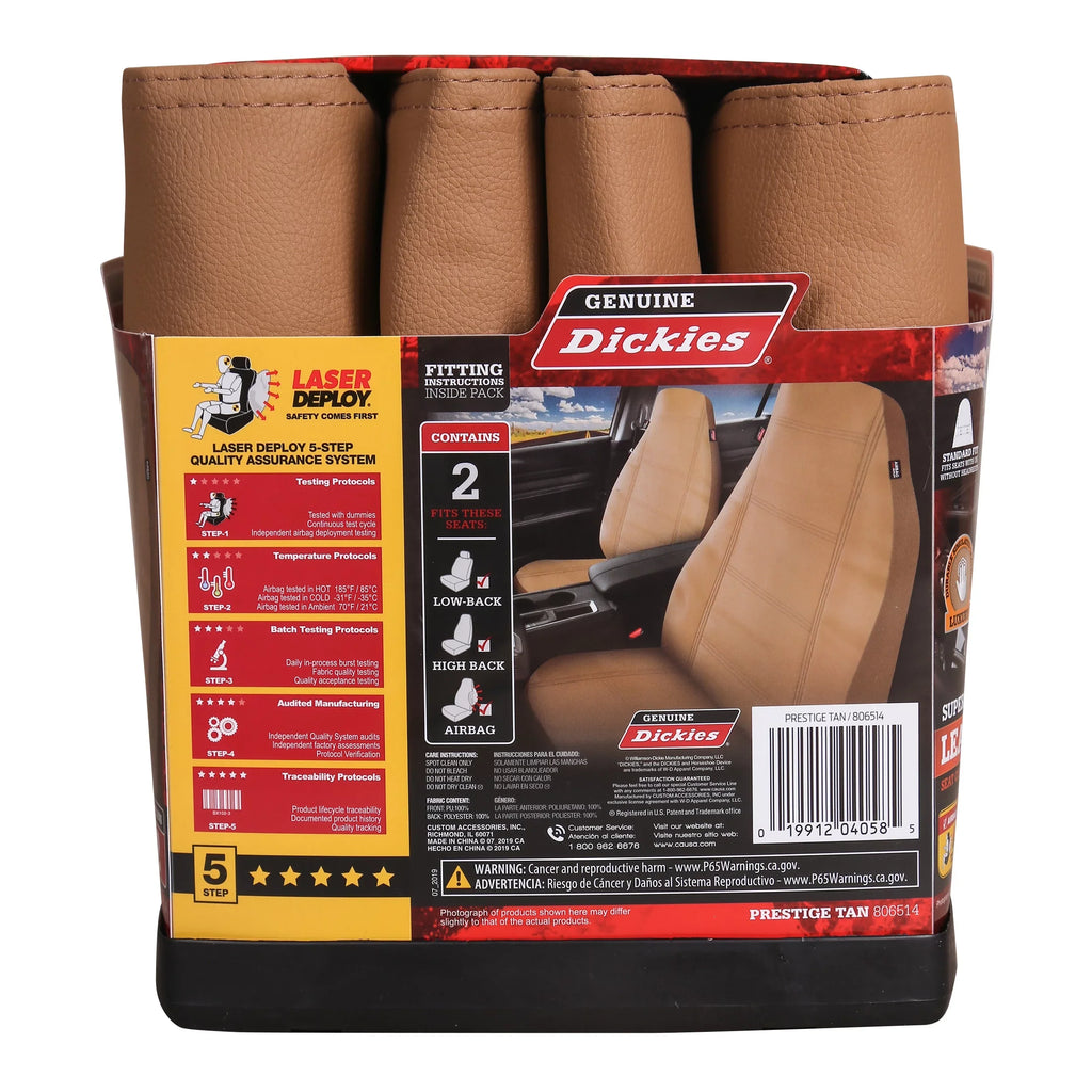 806514 Leather Dickies Prestige Car Vegan Seat Front Beige, 2 Genuine Piece Covers