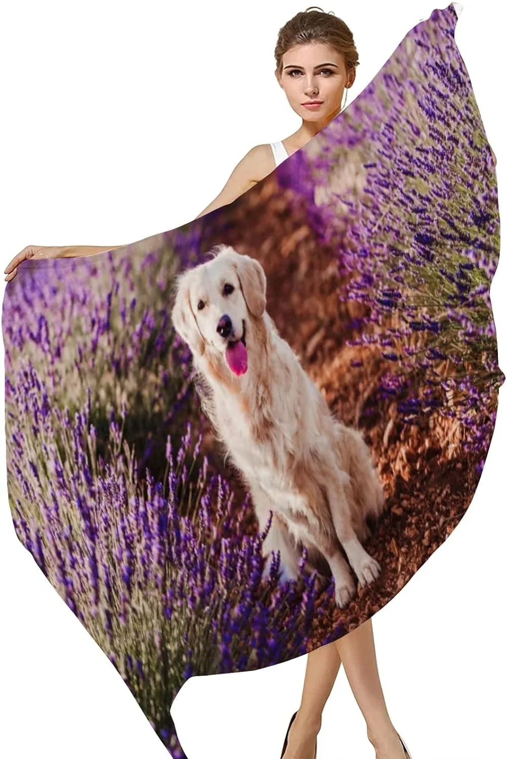 Neck Wrap Golden Lavender Women Shawl Girls Retriever for Scarves Adorable Hyjoy Lightweight Silk Field Dog Long Scarf in