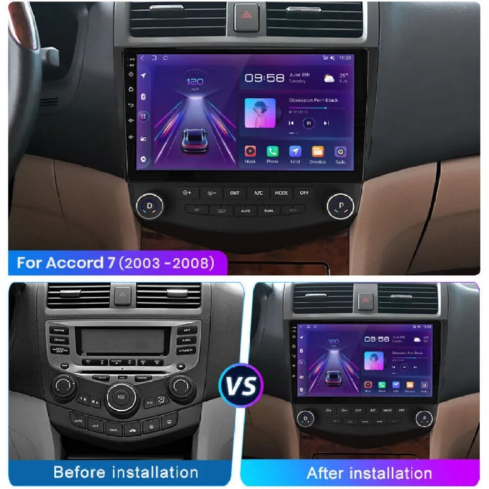 Accord Stereo Bluetooth For 2007 2003 Radio Head Car 2004 Navigation Carplay Android Din GPS Screen 12 2+32GB Honda Touch 2005 Double 2 Unit 10.1" 2006