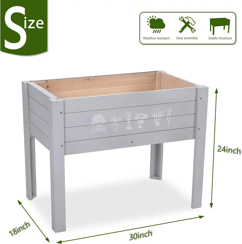 Raised for Garden Elevated Raised Light Box Yard, Bed, Inch Lawn Bed Planter x 30 Grey x 24 Grass for Kids Vegetables Kids Garden exterior Wooden Raised 18