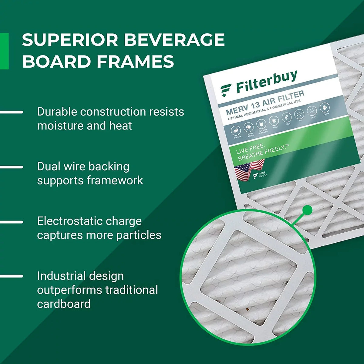 Air Filterbuy Pleated AC Filters 13 MERV HVAC Furnace (5-Pack) 20x30x1