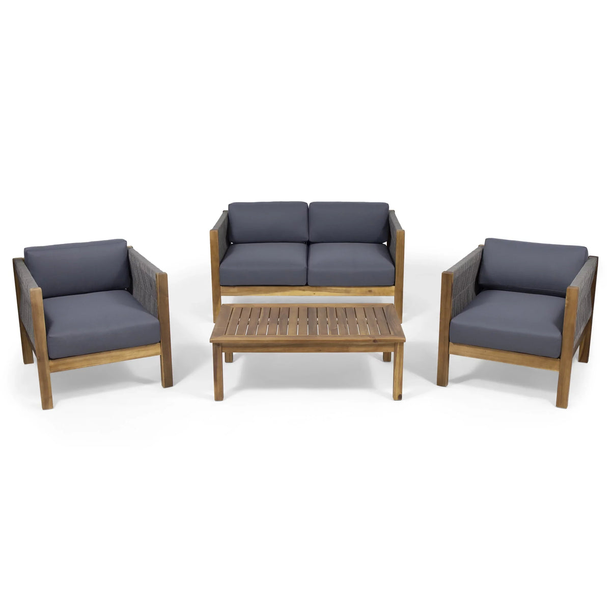 and with Acacia 4 Seater Gray exterior Cushions, and Wood Charlotte GDF Set Chat Teak Rope Studio