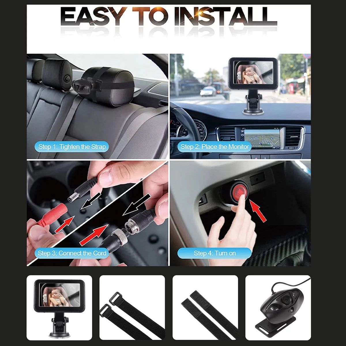 Facing High Inch 5 Camera Seat, Wide View, 150° Night Mirror Car Dcenta Rear for Display, Resolution Baby Vision-Invigilator