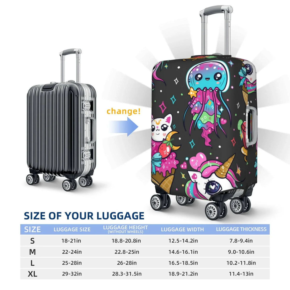 And 18-32 Protector Unicorn Cat Luggage,Washable Fit Stratch Resistance Icecream Cover Covers Protector,Suitcase Protector Cover And Rainbow Dust Fotbe Luggage Inch