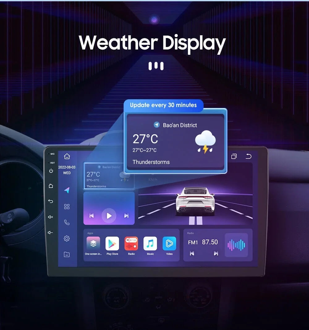 2DIN 12 Carplay 10.1" Android Double 4+32GB Car Radio Rotatable GPS Stereo