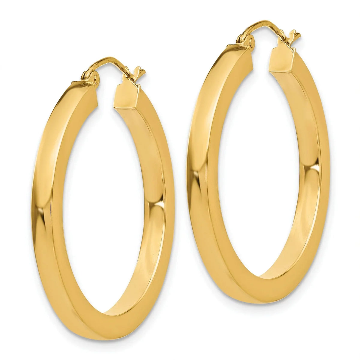 Earrings 14k 3mm Square in Gold Tube Hoop Real Yellow