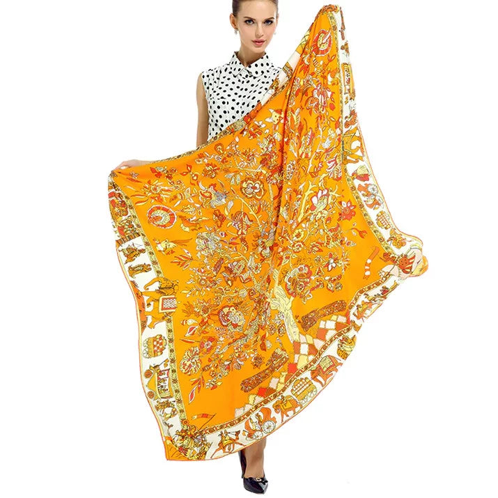 Square Womens Feeling For Orange Scarfs Cotton Polyester Silk Shawl