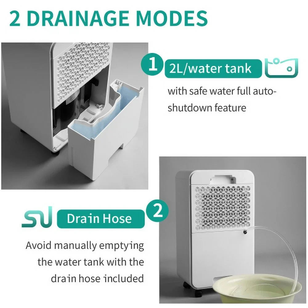 2L Medium for Dehumidifier with Basements 30 liquid Auto 3,000 Ft. Sq. Tank, Pint Rooms or Dehumidifier and Large Manual to Churanty Drain,