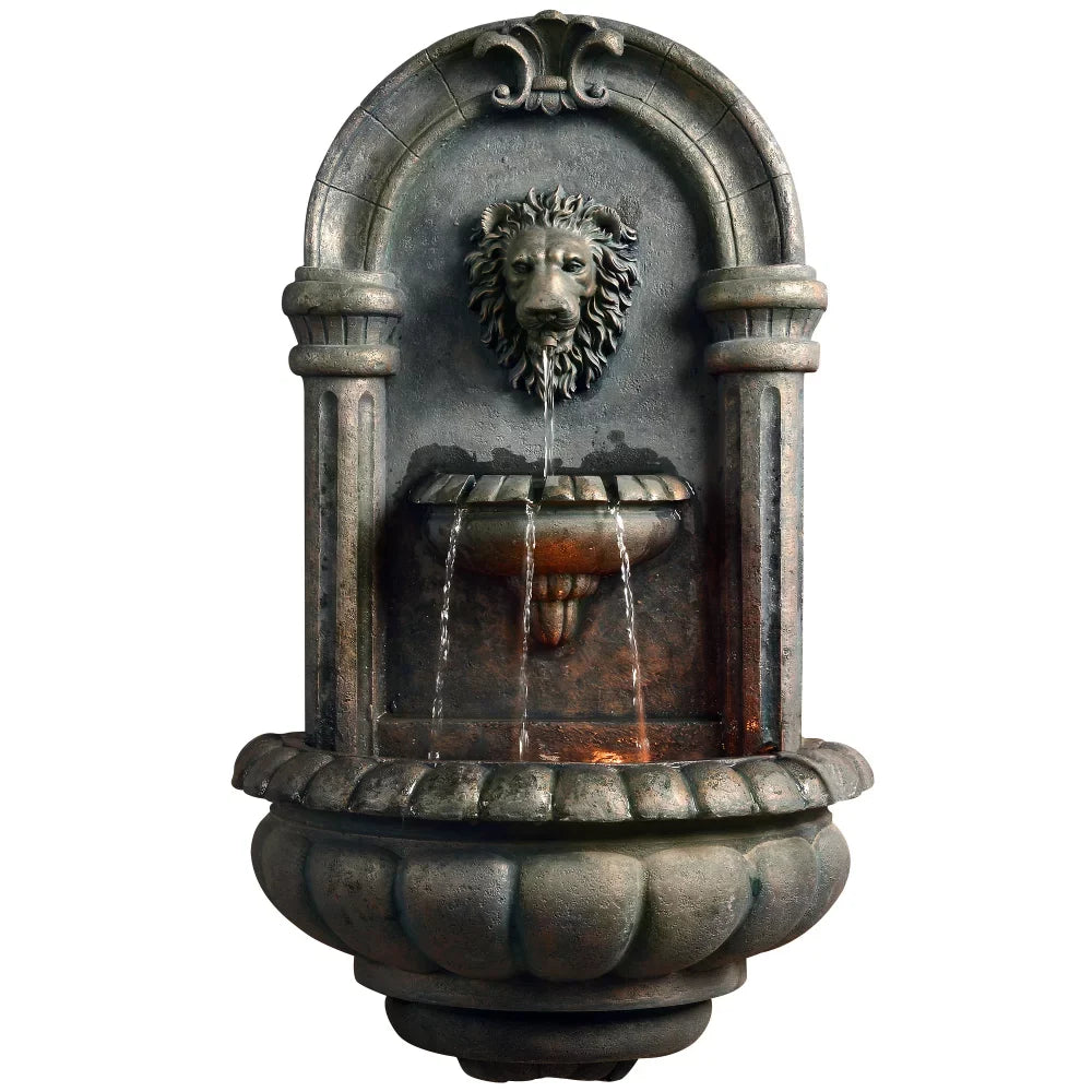 Lion Bronze USA Fountain Wall Head LED Antique Tiered Garden with exterior exterior Stone Home Light, Decoration