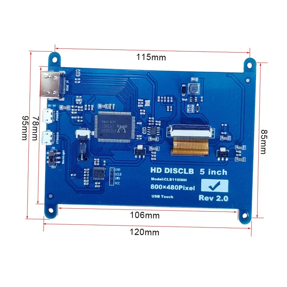 moobody Display Small USB Raspberry 5 Inch with Compatible Capacitive Interface Resolution 800*480 Portable Pi with Tool Touchscreen